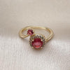 Anillo Multi Piedra 01.196.0039 Oro Laminado, Diseño de Cluster, con Zirconia Cubica Rubi y Micro PaveBlanca, Pulido, Dorado