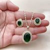 Juego de Arete y Dije de Adulto 10.196.0189.1 Oro Laminado, Diseño de Cluster, con Zirconia Cubica Verde y Blanca, Pulido, Dorado