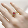 Anillo Multi Piedra 01.196.0033.1 Oro Laminado, Diseño de Corazon y Cluster, Diseño de Corazon, con Zirconia Cubica Rubi y Blanca, Pulido, Dorado