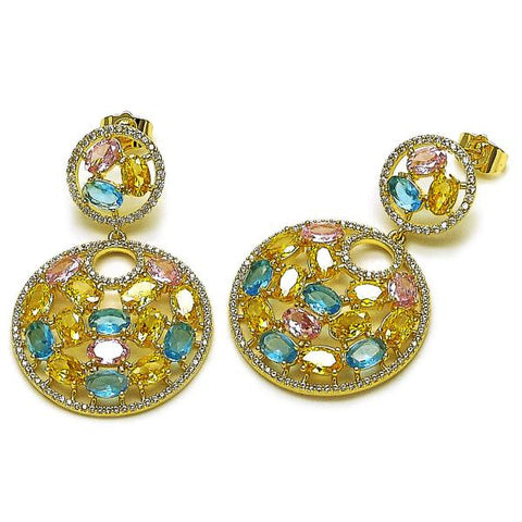 Arete Dormilona 02.436.0009 Oro Laminado, con Zirconia Cubica Multicolor y Micro PaveBlanca, Pulido, Dorado