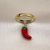 Anillo Elegante 01.421.0001 Oro Laminado, Diseño de Chile, Esmaltado Rojo, Dorado
