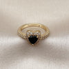 Anillo de Boda 01.283.0055.1 Oro Laminado, Diseño de Corazon y Cluster, Diseño de Corazon, con Zirconia Cubica Negro y Blanca, Pulido, Dorado