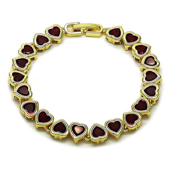 Pulsera Tennis 03.284.0058.1.07 Oro Laminado, Diseño de Corazon, con Zirconia Cubica Granate, Pulido, Dorado
