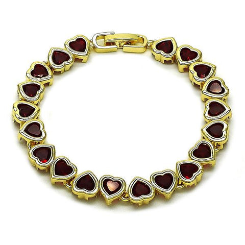 Pulsera Tennis 03.284.0058.1.07 Oro Laminado, Diseño de Corazon, con Zirconia Cubica Granate, Pulido, Dorado
