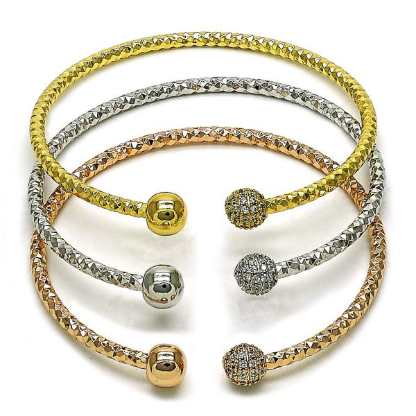 Aro Trio 07.282.0022 Oro Laminado, Diseño de Bola, con Micro Pave Blanca, Diamantado, Tricolor