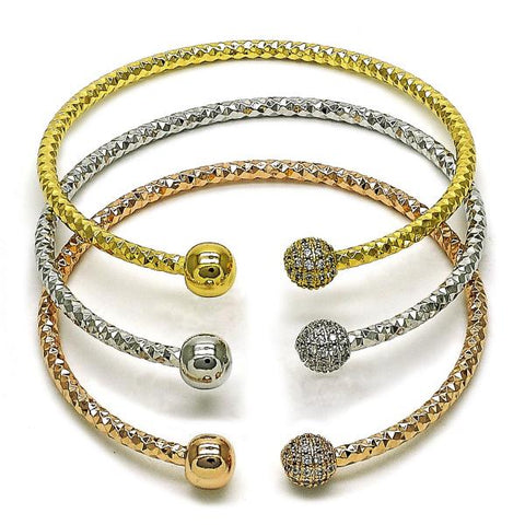 Aro Trio 07.282.0022 Oro Laminado, Diseño de Bola, con Micro Pave Blanca, Diamantado, Tricolor