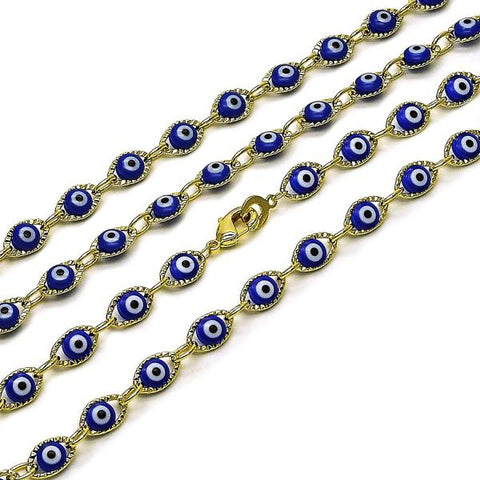 Gargantilla Elegante 04.63.1347.2.18 Oro Laminado, Diseño de Ojo Griego, con Cristal Zafiro Azul, Diamantado, Dorado
