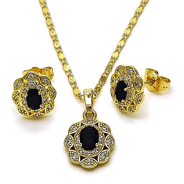 Juego de Arete y Dije de Adulto 10.196.0186 Oro Laminado, Diseño de Cluster, con Zirconia Cubica Negro y Blanca, Pulido, Dorado