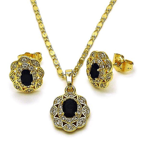 Juego de Arete y Dije de Adulto 10.196.0186 Oro Laminado, Diseño de Cluster, con Zirconia Cubica Negro y Blanca, Pulido, Dorado