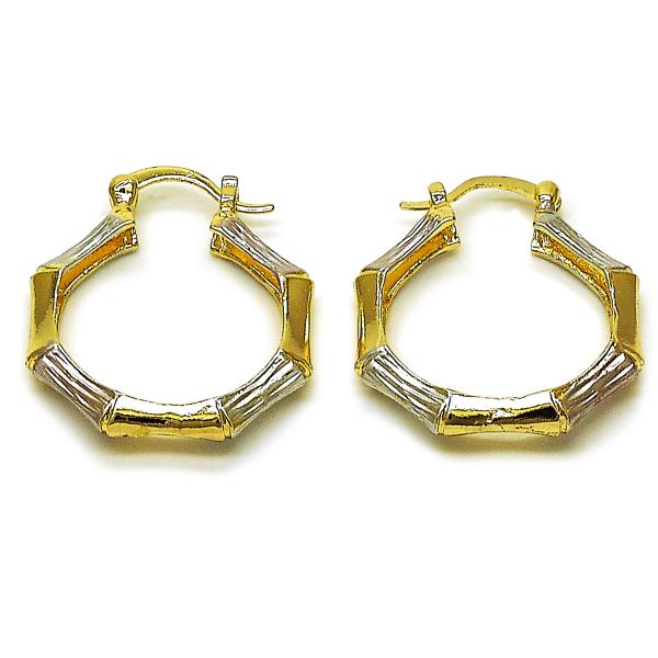 Argolla Mediana 02.170.0554.30 Oro Laminado, Diseño de Bambu, Diamantado, Tricolor