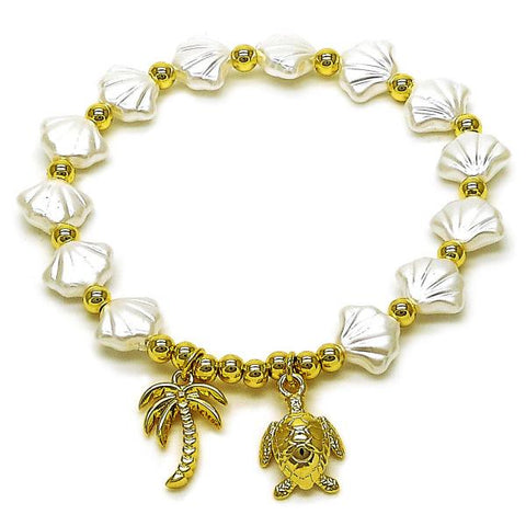 Pulsera Elegante 03.341.0255.07 Oro Laminado, Diseño de Tortuga y Palmera, Diseño de Tortuga, con Perla Marfil, Pulido, Dorado