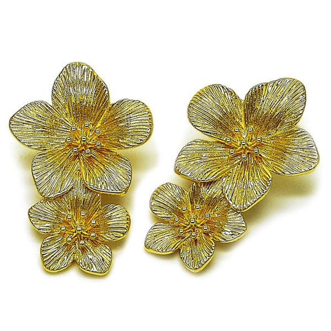 Arete Dormilona 02.282.0058 Oro Laminado, Diseño de Flor, Diamantado, Dorado
