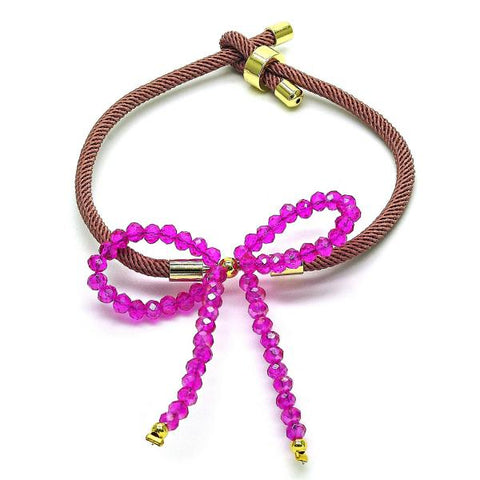Pulsera Bolo Ajustable 03.362.0028.07 Oro Laminado, Diseño de Arco, con Cristal Fuchsia, Dorado