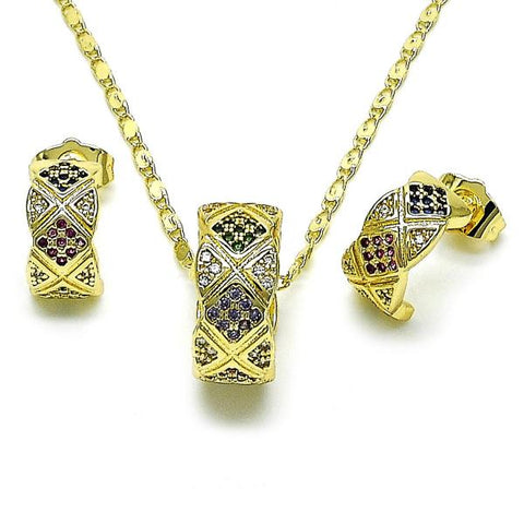 Juego de Arete y Dije de Adulto 10.196.0160 Oro Laminado, con Micro Pave Multicolor, Pulido, Dorado