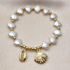 Pulsera Elegante 03.341.0260.07 Oro Laminado, Diseño de Concha y Bead Expandible, Diseño de Concha, con Zirconia Cubica Blanca y PerlaMarfil, Pulido, Dorado