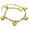 Tobillera de Dije 03.383.0024.1.10 Oro Laminado, Diseño de Corazon y Figaro, Diseño de Corazon, Pulido, Dorado