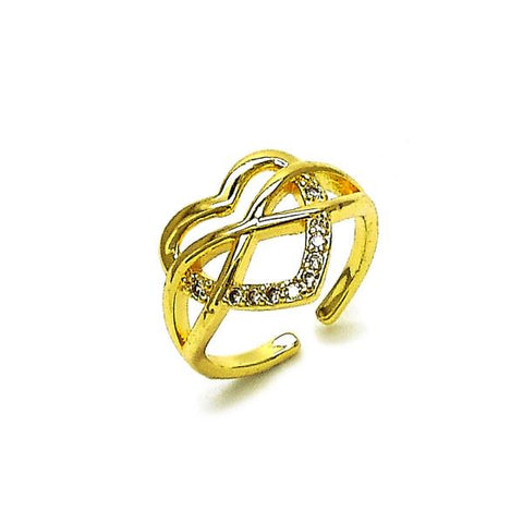 Anillo Elegante 01.310.0041 Oro Laminado, Diseño de Corazon y Infinito, Diseño de Corazon, con Zirconia Cubica Blanca, Pulido, Dorado