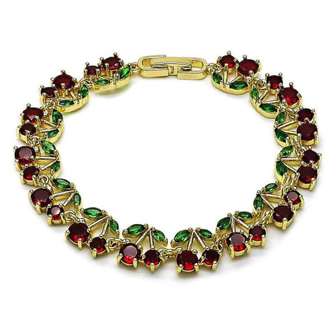 Pulsera Tennis 03.284.0059.1.08 Oro Laminado, Diseño de Cereza, con Zirconia Cubica Granate y Verde, Pulido, Dorado