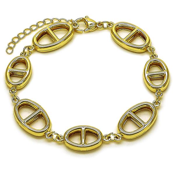Pulsera Elegante 03.213.0384.07 Oro Laminado, Diseño de Puff Mariner y Mariner, Diseño de Puff Mariner, Pulido, Dorado