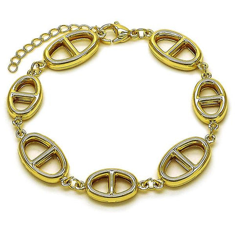 Pulsera Elegante 03.213.0384.07 Oro Laminado, Diseño de Puff Mariner y Mariner, Diseño de Puff Mariner, Pulido, Dorado