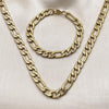 Collar y Pulso 06.257.0002 Acero Inoxidable, Diseño de Figaro, Pulido, Dorado