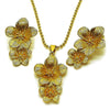 Juego de Arete y Dije de Adulto 10.282.0010 Oro Laminado, Diseño de Flor y Bola, Diseño de Flor, Diamantado, Dorado