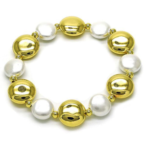 Pulsera Elegante 03.341.2290.08 Oro Laminado, Diseño de Bola, con Perla Marfil, Pulido, Dorado