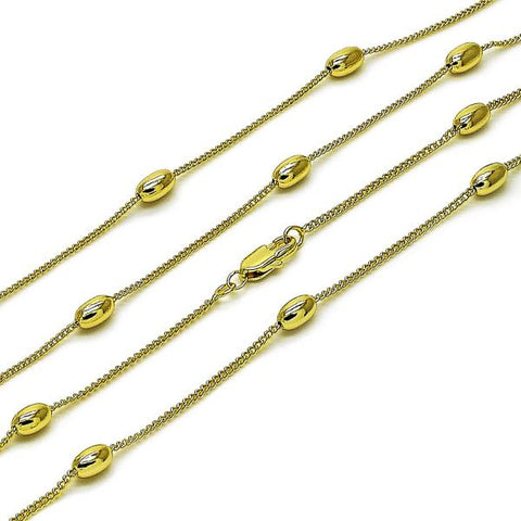 Gargantilla Básica 04.213.0280.20 Oro Laminado, Diseño de Miami Cubana y Bola, Diseño de Miami Cubana, Pulido, Dorado