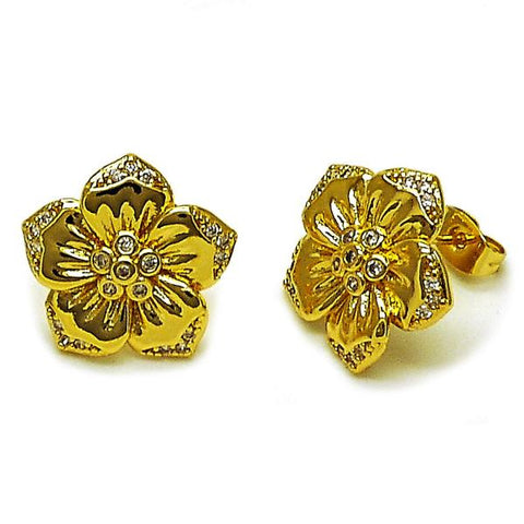Arete Dormilona 02.282.0051 Oro Laminado, Diseño de Flor, con Zirconia Cubica Blanca y Micro PaveBlanca, Pulido, Dorado