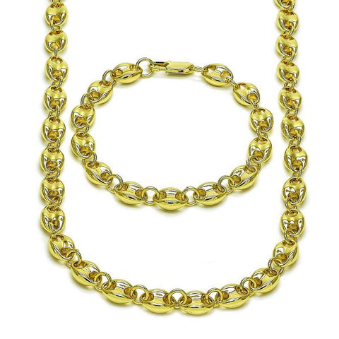 Collar y Pulso 06.213.0030 Oro Laminado, Diseño de Puff Mariner, Pulido, Dorado