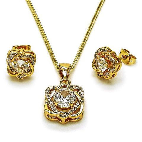 Juego de Arete y Dije de Adulto 10.342.0237 Oro Laminado, Diseño de Nudo, con Zirconia Cubica Blanca y Micro PaveBlanca, Pulido, Dorado