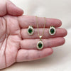 Juego de Arete y Dije de Adulto 10.156.0532 Oro Laminado, Diseño de Cluster, con Zirconia Cubica Verde y Micro PaveBlanca, Pulido, Dorado