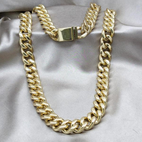 Collar y Pulso 06.63.0307.29 Acero Inoxidable, Diseño de Miami Cubana, Pulido, Dorado