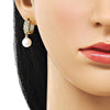 Arete Colgante 02.213.0773 Oro Laminado, Diseño de Bola, con Micro Pave Marfil y Zirconia CubicaBlanca, Pulido, Dorado