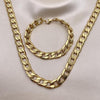 Collar y Pulso 06.116.0028.1 Acero Inoxidable, Diseño de Cubana Pave, Diamantado, Dorado