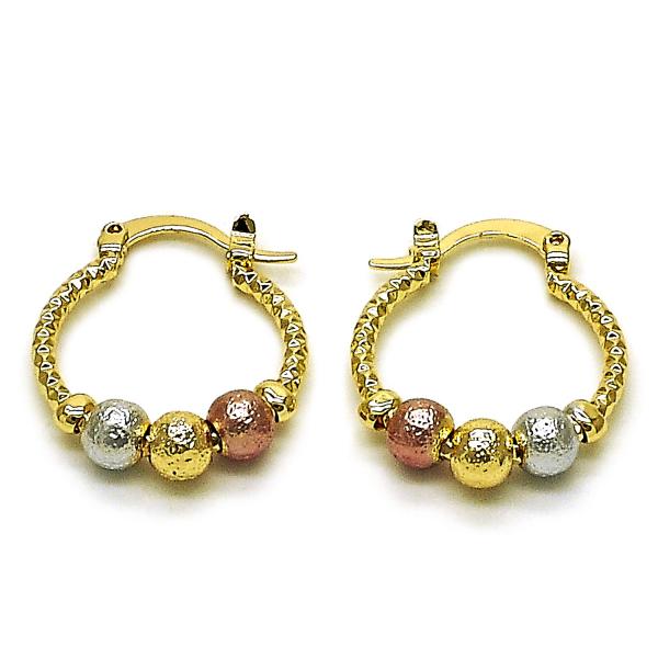 Argolla Pequeña 02.196.0235.20 Oro Laminado, Diseño de Bola, Diamantado, Tricolor