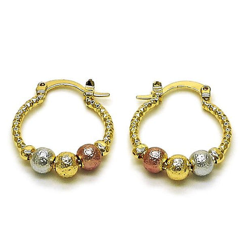 Argolla Pequeña 02.196.0235.20 Oro Laminado, Diseño de Bola, Diamantado, Tricolor