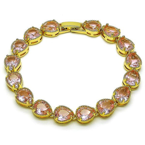 Pulsera Tennis 03.424.0001.2.08 Oro Laminado, Diseño de Gota, con Zirconia Cubica Rosado, Pulido, Dorado