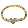 Pulsera Elegante 03.283.0478.07 Oro Laminado, Diseño de Corazon y Baguette, Diseño de Corazon, con Zirconia Cubica Blanca, Pulido, Dorado