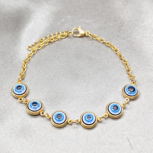 Pulsera Elegante 03.63.22101.08 Acero Inoxidable, Diseño de Ojo Griego, con Cristal Zafiro Azul, Pulido, Dorado