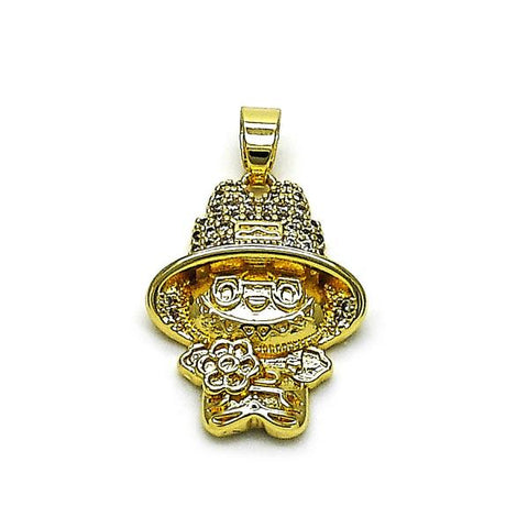 Dije Elegante 05.283.0002 Oro Laminado, Diseño de Nina Pequena y Flor, Diseño de Nina Pequena, con Zirconia Cubica Blanca, Pulido, Dorado