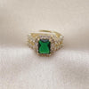 Anillo Multi Piedra 01.196.0037 Oro Laminado, Diseño de Cluster y Baguette, Diseño de Cluster, con Zirconia Cubica Verde y Blanca, Pulido, Dorado