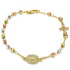 Pulsera Elegante 03.253.0030.08 Oro Laminado, Diseño de Guadalupe y Crucifijo, Diseño de Guadalupe, con Micro Pave Blanca, Diamantado, Tricolor
