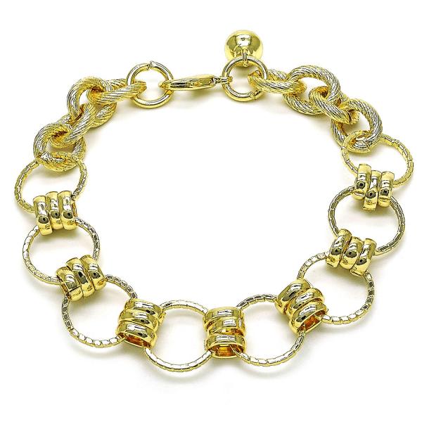 Pulsera Elegante 03.331.0243.08 Oro Laminado, Diseño de Chunky, Diamantado, Dorado