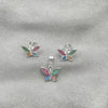 Juego de Arete y Dije de Adulto 10.399.0008 Plata Rodinada, Diseño de Mariposa, con Madre Perla Multicolor, Pulido, Plateado