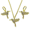 Juego de Arete y Dije de Adulto 10.196.0137 Oro Laminado, Diseño de Pajaro, con Micro Pave Multicolor, Pulido, Dorado