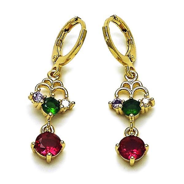 Arete Largo 02.196.0247 Oro Laminado, con Zirconia Cubica Multicolor, Pulido, Dorado
