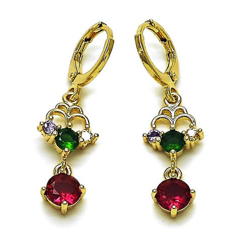 Arete Largo 02.196.0247 Oro Laminado, con Zirconia Cubica Multicolor, Pulido, Dorado