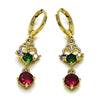 Arete Largo 02.196.0247 Oro Laminado, con Zirconia Cubica Multicolor, Pulido, Dorado