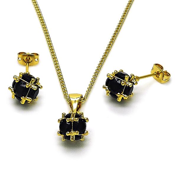 Juego de Arete y Dije de Adulto 10.342.0252.1 Oro Laminado, Diseño de Bola, con Zirconia Cubica Negro, Pulido, Dorado